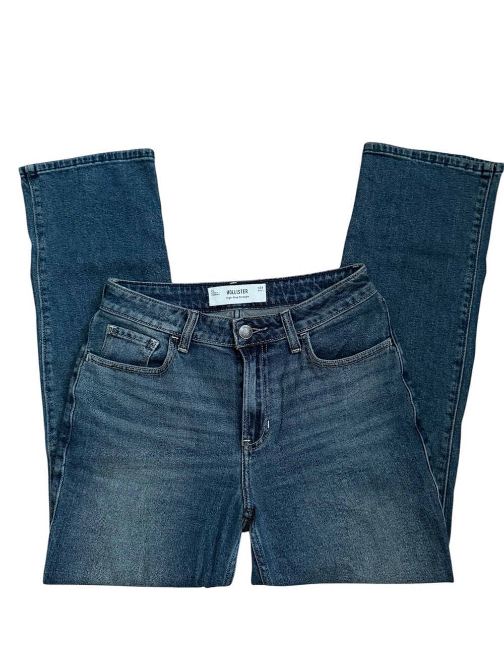 Hollister Women's Medium-Dark Blue High-Rise Straight Jeans Size 2 Short